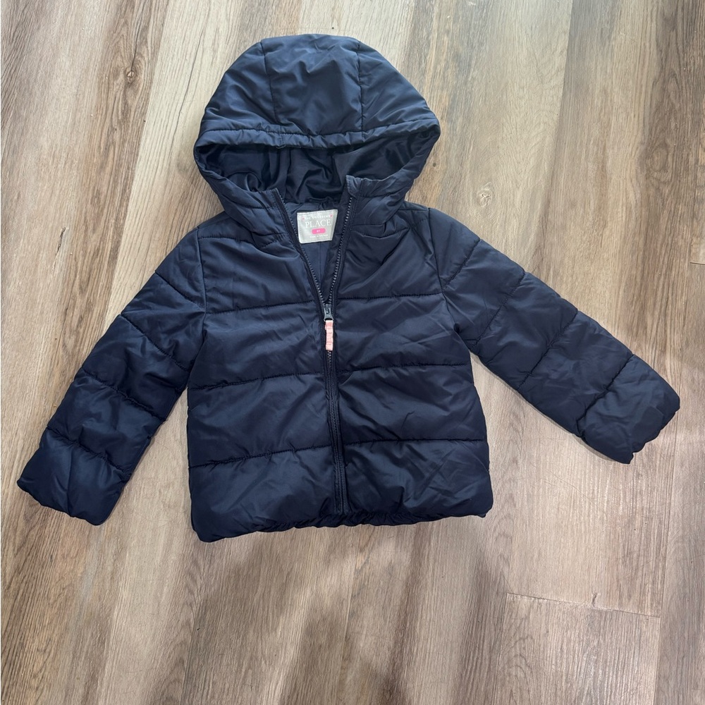 The Children's Place Navy Blue Hooded Puffer Jacket 5T Insulated Full Zip